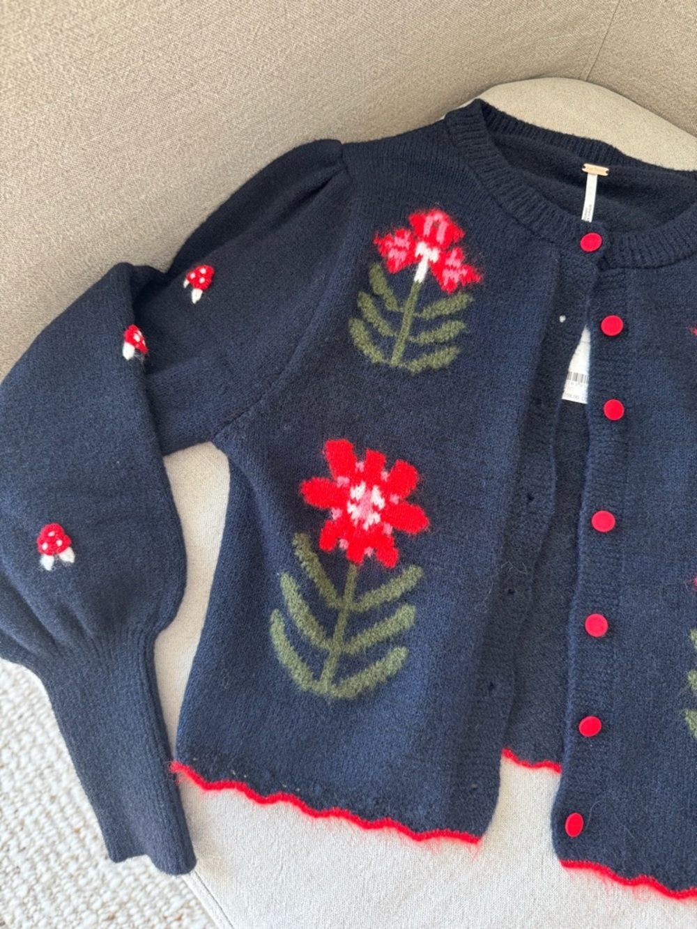 Free People Nonna Sweater XS Midnight Bloom Floral Cardigan Navy & Red - Picture 6 of 11